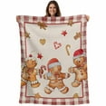 thumbnail image 1 of Vintage Christmas Gingerbread Man Throw Blankets, Beige Red Plaid Soft Fleece Blanket Decorative for Home Sofa Couch Chair Living Bedroom, 32x48 Inches,, 1 of 8