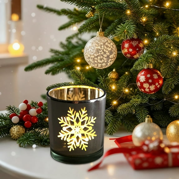 Vintage Christmas Glass Candle Jars Empty Containers,Christmas Votive Candle Holders,Xmas Glass Tealight Candle Holders for Table Centerpiece Fireplace Home Ornaments Wedding Party Decorations
