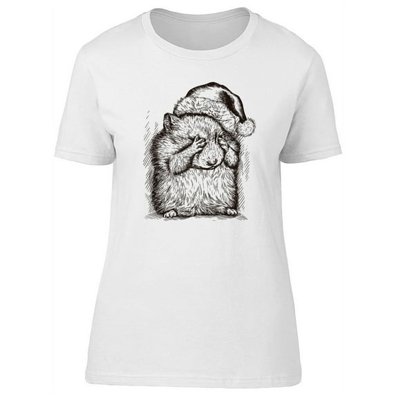 Vintage Christmas Hamster Sketch T-Shirt Women -Image by Shutterstock, Female Large