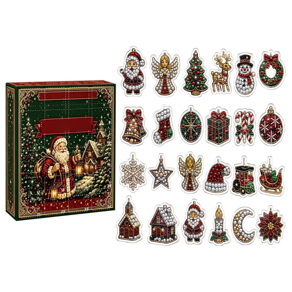 Vintage Christmas Hanging Decor Advent Calendar 2026, 24 Days Countdown Calendar Blind Box with Surprise Each Day, 2D Christmas Ornament Set, Christmas Decorations for Xmas Tree, Christmas Gifts