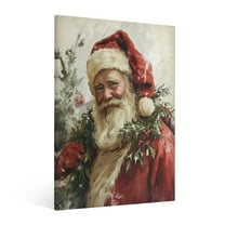 Vintage Christmas Interesting Santa Claus Wall Art Paint Framed - Retro Xmas Festive Winter Holiday Christmas Wall Decor Canvas Print for Living Room Kitchen Bathroom Home Bedroom Decor