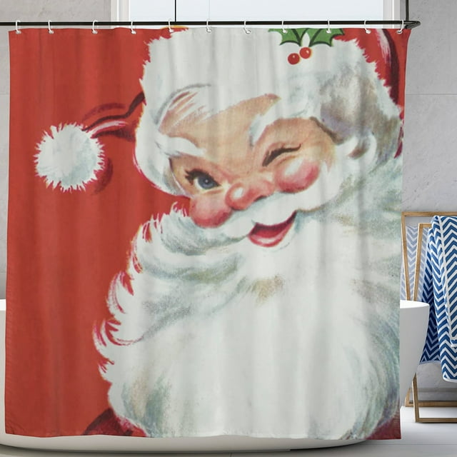 Vintage Christmas Jolly Santa Shower Curtain Bathroom Polyester