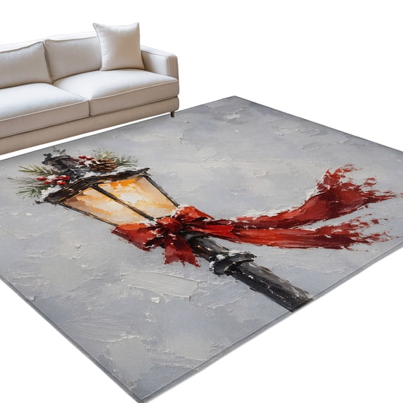 Vintage Christmas Light Area Rug 3'x5', Winter Red Bow Pine‑Cone Berry ...