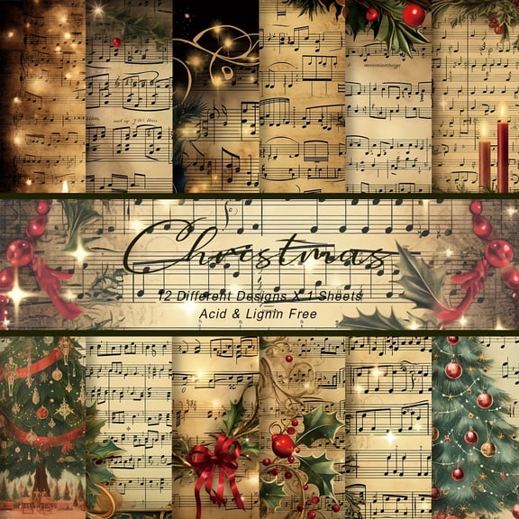 Vintage Christmas Linen Scrapbook Paper Pack, 12 Sheets - 6x6 Inches Single-Sided Origami Paper for Card Making, Journals and Crafts - Light Brown