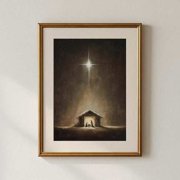 Vintage Christmas Manger Canvas Art Prints Painting Baby Je-sus Christian Nativity Scene with Star Picture Artwork Home Bedroom Farmhouse Decoration No Frame