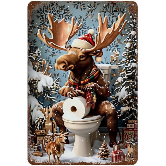 Vintage Christmas Moose Metal Sign for Man Cave 12x8 Inch, Retro Tin Signs for Man Cave Decor, Funny Wall Art for Garage Gifts for Him