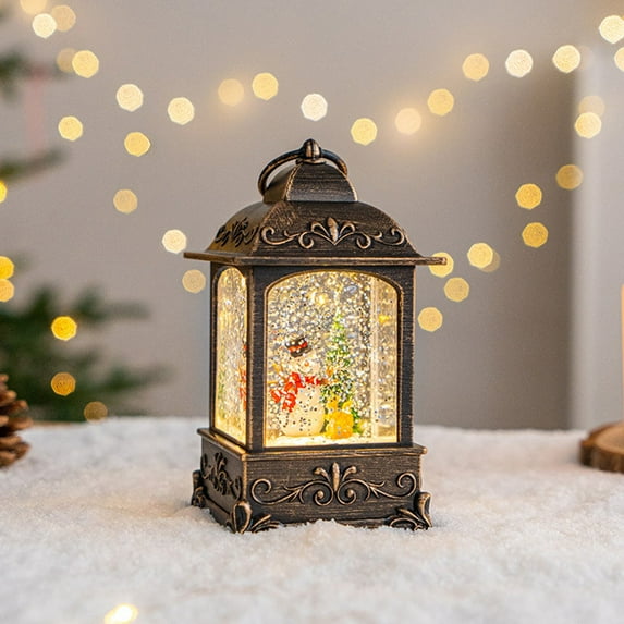 Vintage Christmas Music Box with Oil Lamp & Drifting Snow, 50ml Santa Reindeer Festive Desktop Decor, Gift for Kids & Family khaki