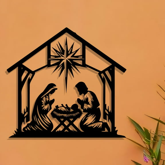 Vintage Christmas Nativity Scene Metal Wall Art Iron Outdoor/Indoor Holiday Decor with Mary Joseph & Youngsters for Lawn Garden or Home Ideal Gift for Catholic Families Christmas Decorations