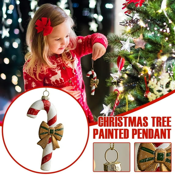 Vintage Christmas Ornaments,3D Christmas Ornaments for Tree Decorations,Small Christmas Ornaments PVC Miniatures for Craft Christmas Decor(Crutch)