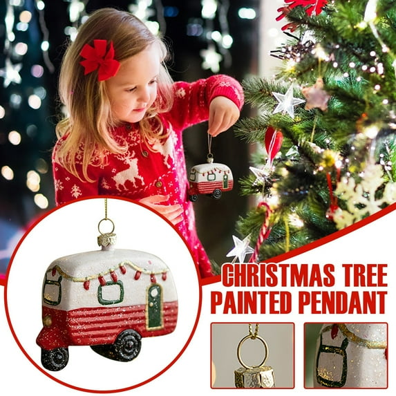 Vintage Christmas Ornaments,3D Christmas Ornaments for Tree Decorations,Small Christmas Ornaments PVC Miniatures for Craft Christmas Decor(Van)