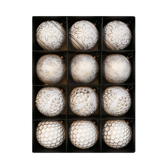 Vintage Christmas Ornaments for Tree Decorations - Rustic Christmas Ball Ornaments for Indoor Holiday Xmas Decor - 80mm 3.14Inch, Pack of 12