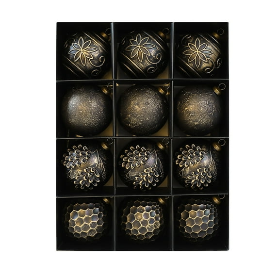 Vintage Christmas Ornaments for Tree Decorations - Rustic Christmas Ball Ornaments for Indoor Holiday Xmas Decor - 80mm 3.14Inch, Pack of 12