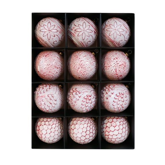 Vintage Christmas Ornaments for Tree Decorations - Rustic Christmas Ball Ornaments for Indoor Holiday Xmas Decor - 80mm 3.14Inch, Pack of 12