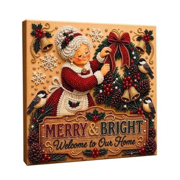 Vintage Christmas Pearl‑Art DIY Bead Painting Kit, Mrs.Claus Santa Workshop Snowman Holiday Mosaic Art Set