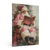 Vintage Christmas Pink Santa Claus Wall Art Paint Framed - Xmas Festive Winter Holiday Christmas Wall Decor Canvas Print for Living Room Kitchen Bathroom Home Bedroom Decor
