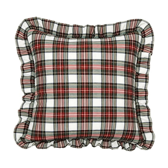 Vintage Christmas Plaid Ruffled Throw Pillow Cover, Red and Green Check Cushion Cover, Polyester 18 x 18 Inch, Multicolor Holiday Sofa Bedroom Decor
