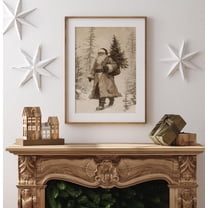 Vintage Christmas Print Wall Art, Neutral Santa Claus and Christmas Tree Drawing, Cottagecore Christmas Decor, Christmas Print, 12x18 UNFRAMED