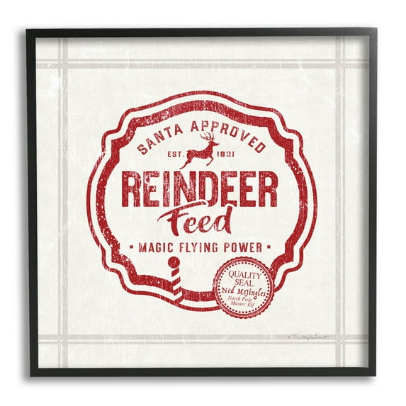 Vintage Christmas Reindeer Feed Holiday Graphic Art Black Framed Art Print Wall Art
