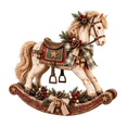 thumbnail image 1 of Vintage Christmas Rocking Horse Decoration with Pinecone and Plaid Bow Accents, 1 Piece 7.48 Inch White and Rustic Wood Figurine for Farmhouse Mantel Display, 1 of 8