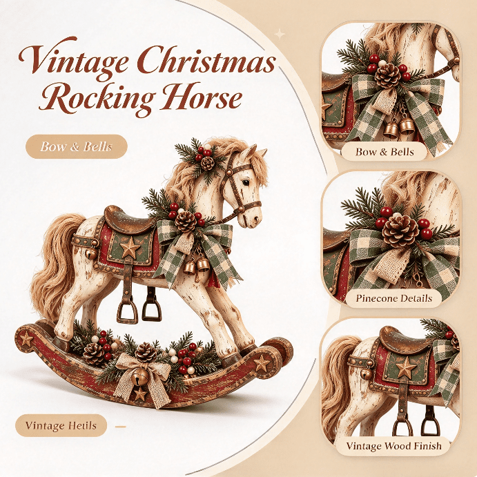 015 12 Vintage Christmas Rocking Horse, Resin Farmhouse Tabletop Figurine for ...
