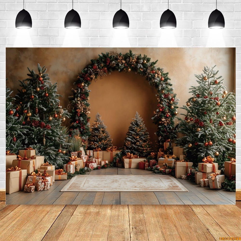 Vintage Christmas Room Backdrop for Photography Retro Wall Wreath Arch ...