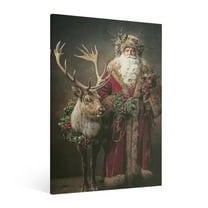 Vintage Christmas Santa Claus and Elk Wall Art Paint Framed - Xmas Festive Winter Holiday Christmas Wall Decor Canvas Print for Living Room Kitchen Bathroom Home Bedroom Decor