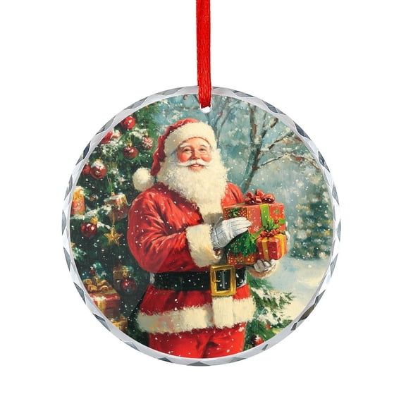 Vintage Christmas Santa Claus Holding Presents Christmas Ornament Xmas Rustic Style Winter Christmas Glass Decoration Holiday Home Decor