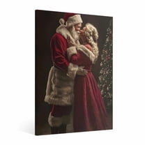 Vintage Christmas Santa Claus and Mrs. Christmas Wall Art Paint Framed - Retro Xmas Festive Winter Holiday Christmas Wall Decor Canvas Print for Living Room Kitchen Bathroom Home Bedroom Decor