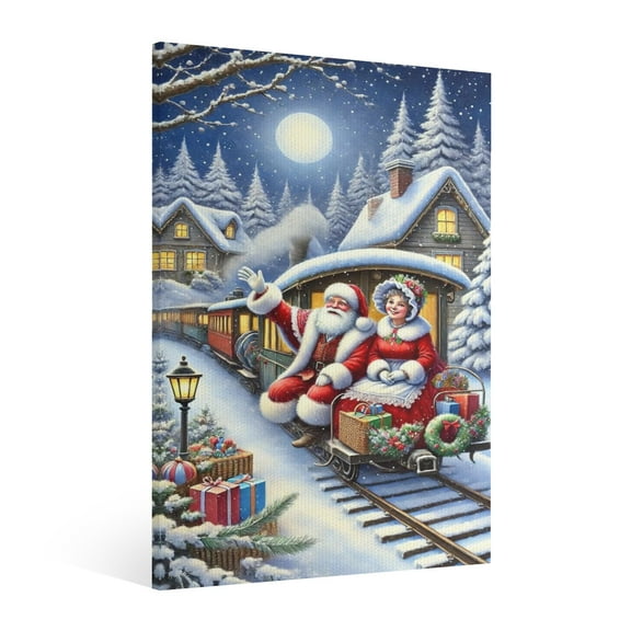 Vintage Christmas Santa Claus and Mrs. Christmas Wall Art Paint Framed - Retro Xmas Festive Winter Holiday Christmas Wall Decor Canvas Print for Living Room Kitchen Bathroom Home Bedroom Decor