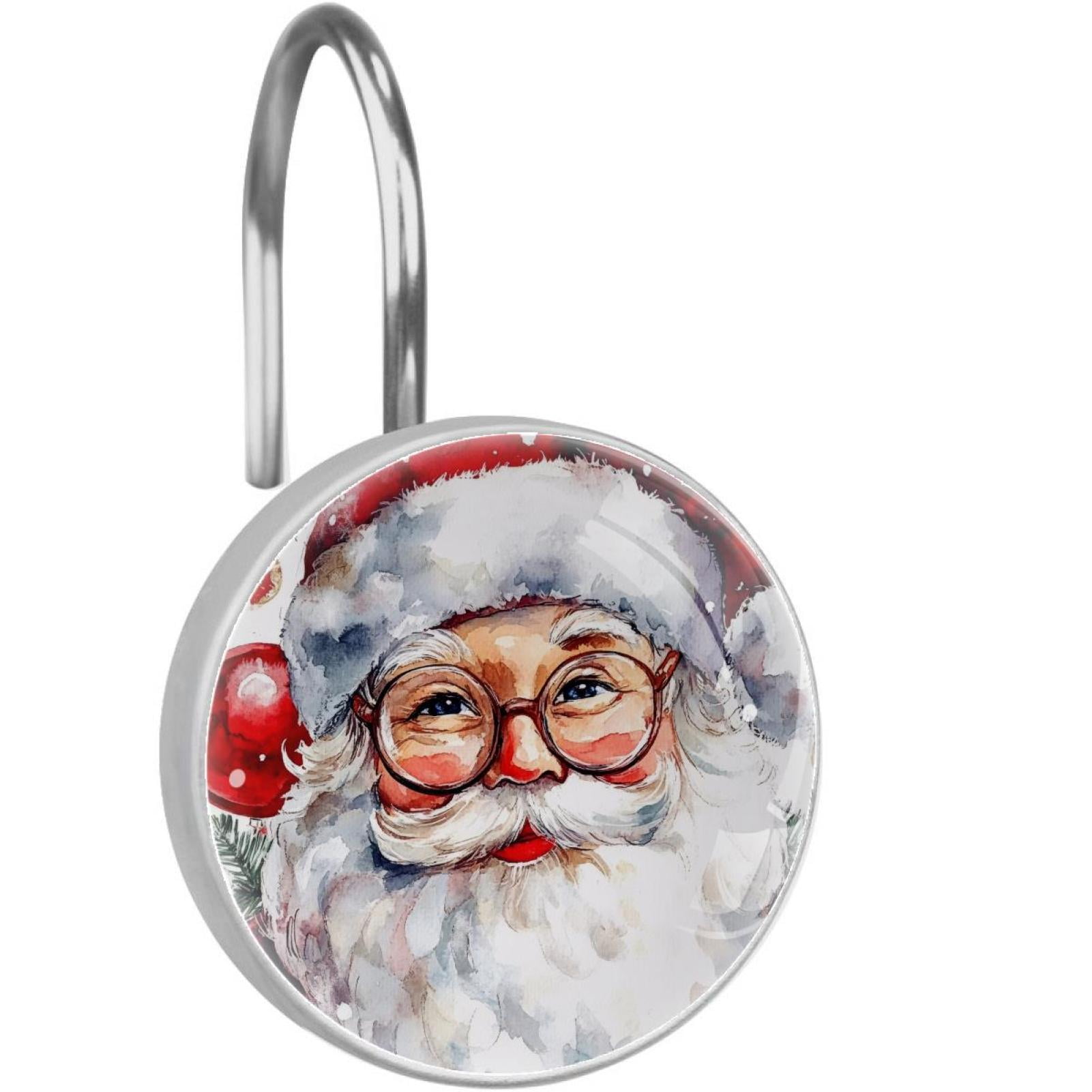 Vintage Christmas Santa Claus Shower Curtain Hooks Round Crystal Glass, Set of 12 Shower Curtain Rings - Shower Hooks for Curtain Shower Rings
