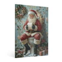 Vintage Christmas Santa Claus on the Toilet Wall Art Paint Framed - Retro Xmas Festive Winter Holiday Christmas Wall Decor Canvas Print for Living Room Kitchen Bathroom Home Bedroom Decor