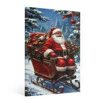  Vintage Christmas Santa Claus Wall Art Paint Framed - Retro Xmas Festive Winter Holiday Christmas Wall Decor Canvas Print for Living Room Kitchen Bathroom Home Bedroom Decor