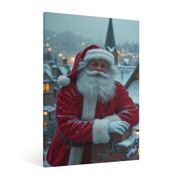 Vintage Christmas Santa Claus Wall Art Paint Framed - Retro Xmas Festive Winter Holiday Christmas Wall Decor Canvas Print for Living Room Kitchen Home Bedroom Decor