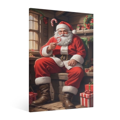 Vintage Christmas Santa Claus Wall Art Paint Framed - Xmas Festive Winter Holiday Christmas Wall Decor Canvas Print for Living Room Kitchen Bathroom Home Bedroom Decor