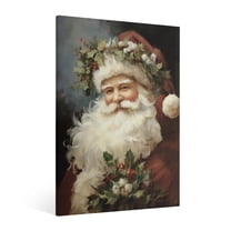  Vintage Christmas Santa Claus Wall Art Paint - Retro Xmas Festive Winter Holiday Christmas Wall Decor Canvas for Living Room Kitchen Bathroom Home Bedroom Decor Framed