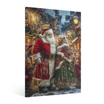 Vintage Christmas Santa Claus and his lover Wall Art Paint Framed - Retro Xmas Festive Winter Holiday Christmas Wall Decor Canvas Print for Living Room Kitchen Bathroom Home Bedroom Decor