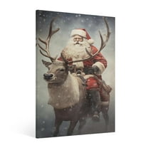 Vintage Christmas Santa Claus and reindeer Wall Art Paint Framed - Retro Xmas Festive Winter Holiday Christmas Wall Decor Canvas Print for Living Room Kitchen Bathroom Home Bedroom Decor