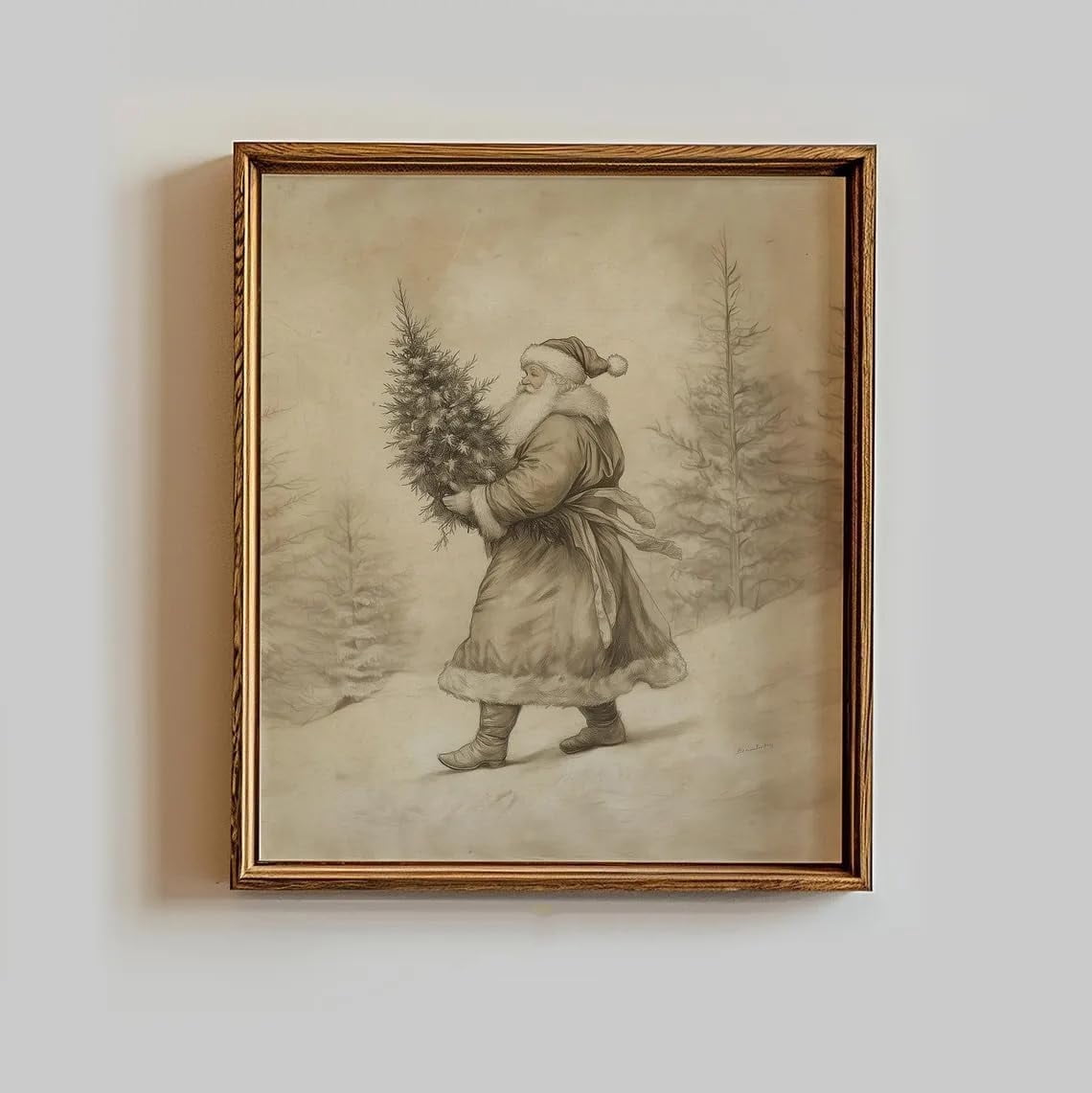 HHLINXI Vintage Christmas Santa Poster Santa Holding Tree Wall Art ...