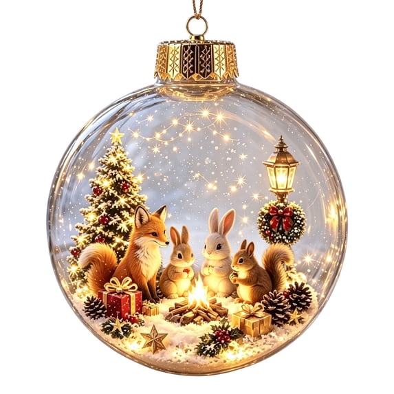 Vintage Christmas Scene Printed Ball Ornament, Winter Train Santa Cabin Wildlife Round Bauble, Hanging Decoration for Christmas Tree Holiday Home Mantel Display,Z006