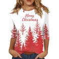 thumbnail image 1 of Vintage Christmas Shirt - Crewneck 3/4 Sleeve Christmas Tree Women Tops 00B White, 1 of 5