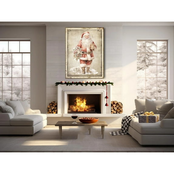 Vintage Christmas Sign Print Poster Farmhouse Santa Claus Wall Art Canvas Artwork Wall Decor Prints Painting Art Prints Picture Country Living Room Church Mantel Decoration No Frame