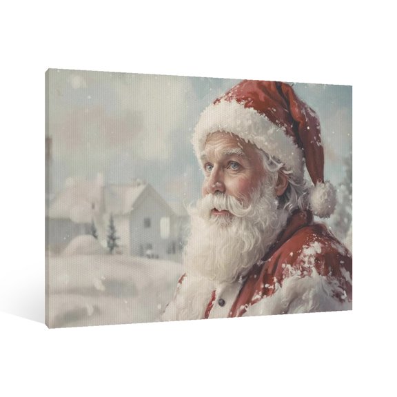 Vintage Christmas Snowy scenery Santa Claus Wall Art Paint Framed - Retro Xmas Festive Winter Holiday Christmas Wall Decor Canvas Print for Living Room Kitchen Bathroom Home Bedroom Decor