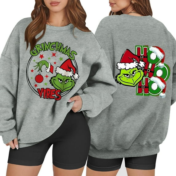 Vintage Christmas Sweatshirt Santa Claus Graphic Crewneck Oversized Xmas Holiday Pullover Gray XXL