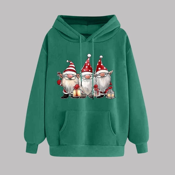 Vintage Christmas Sweatshirt Women'S Fall Winter Christmas Print Tops Plus Fleece Thick Casual Loose Tops Hoodies for Women Dark Green L