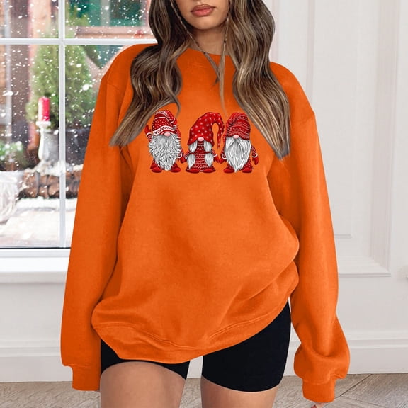 Vintage Christmas Sweatshirt Women'S Fall Winter Loose Top Christmas Shoulder Sleeve Hoodless Pullover Hoody Sweater Womens Hoodies Orange XXL