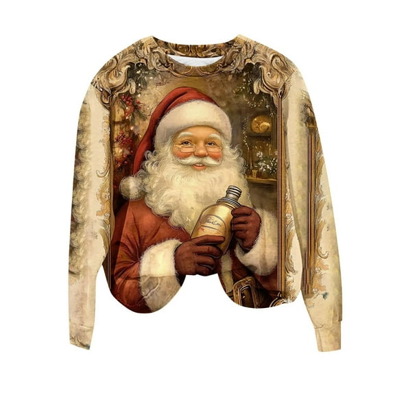 Vintage Christmas Sweatshirt for Women Santa Claus Xmas Oversized Pullover Long Sleeve Sweater Funny Party Gifts