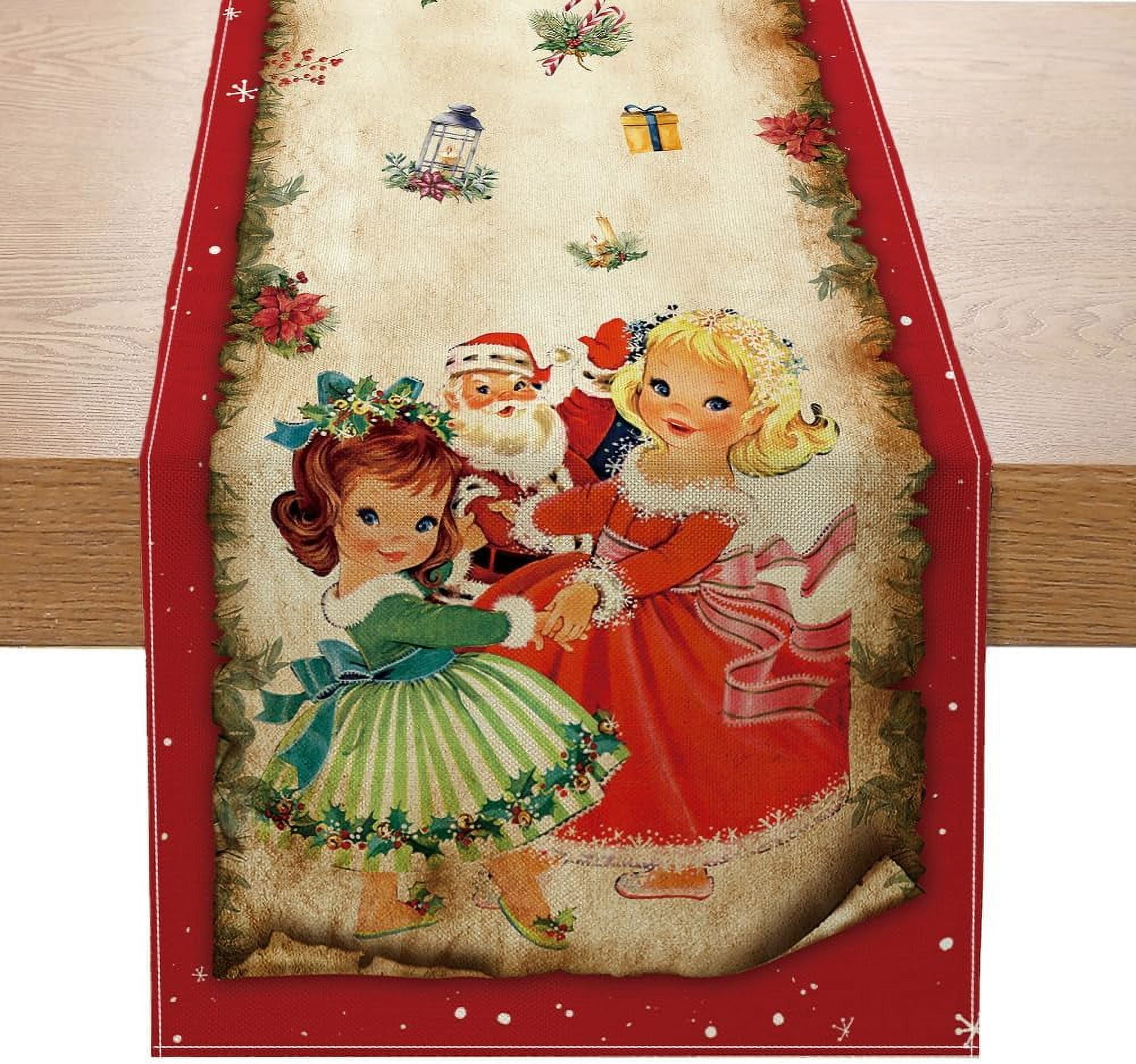 Vintage Christmas Table Runner Christmas Decorations - Red Vintage ...