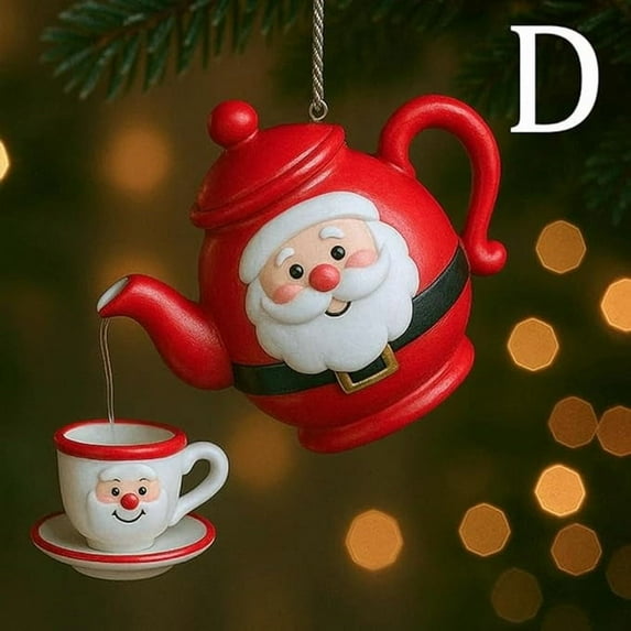 Vintage Christmas Teapot Ornament Holiday Tea Cup Decor Festive Home Accent With Pouring Tea Effect Gift