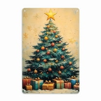 Vintage Christmas Tin Sign Rustic Christmas Tree Metal Sign Wall Decor for Home Kitchen Porch Garden Indoor and Outdoor Christmas Decoration - 12x8 Inch