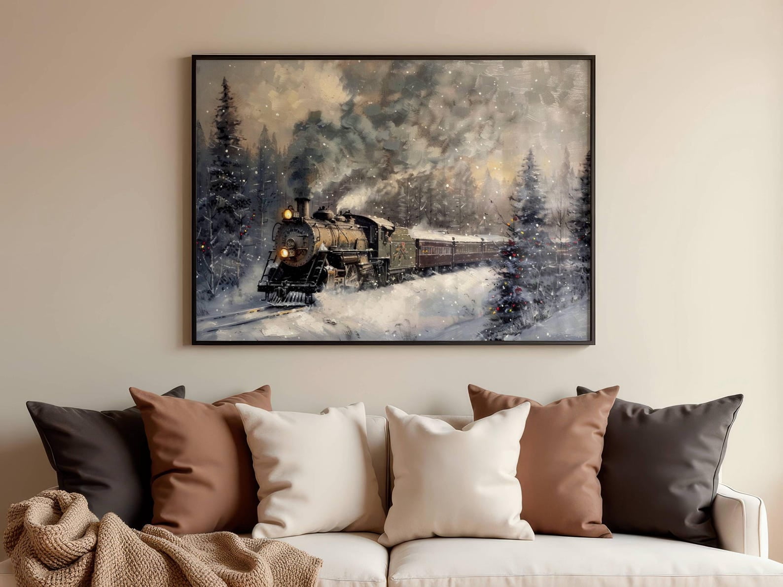 Vintage Christmas Train Printable Wall Art, Holiday Steam Engine, Cozy ...